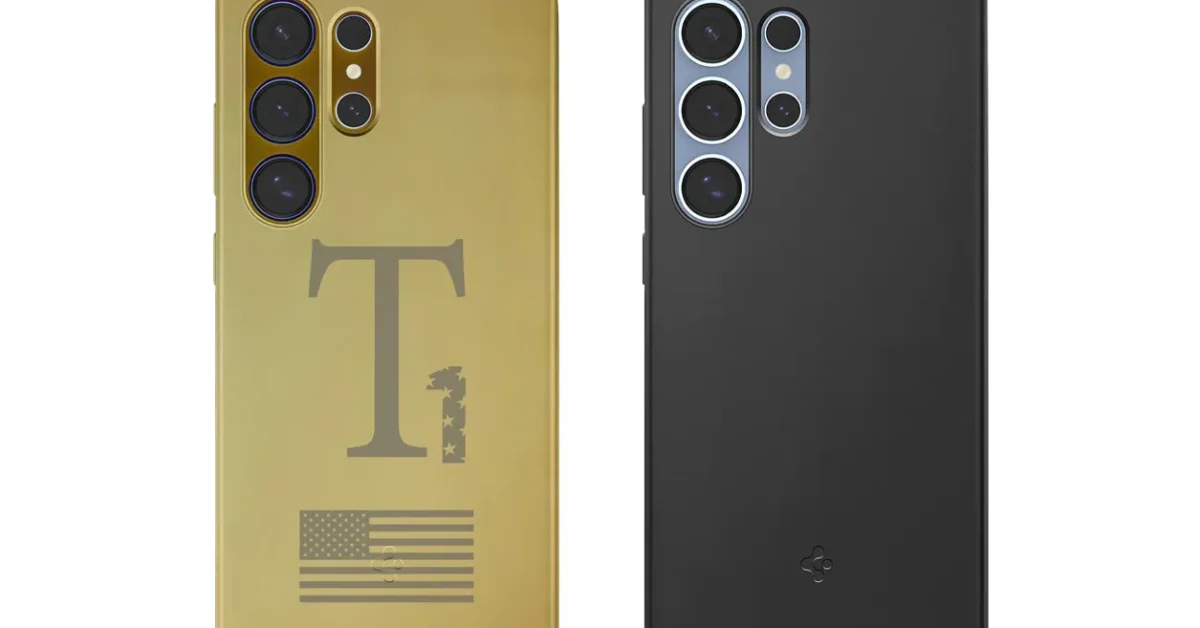Imagem destacada - Imagem promocional da Trump Mobile usa render do Galaxy S25 Ultra dourado como se fosse o T1 Phone